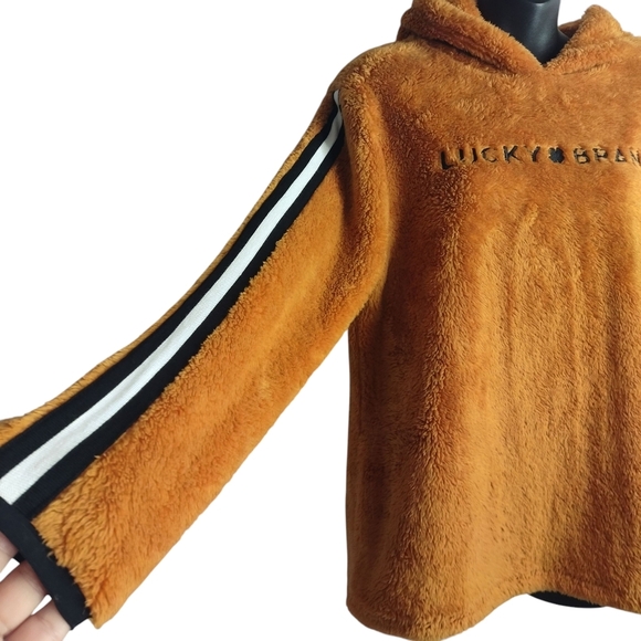 Lucky Brand Womens Hooded Fleece Sherpa Pullover Stripes Sweatshirt Size Medium - Picture 3 of 5